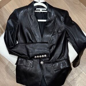 Veronica Beard Black leather Blazer with Silver Buttons